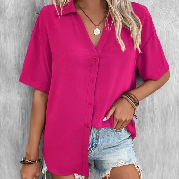 New v neck button down short sleeve top - Picture 8 of 8